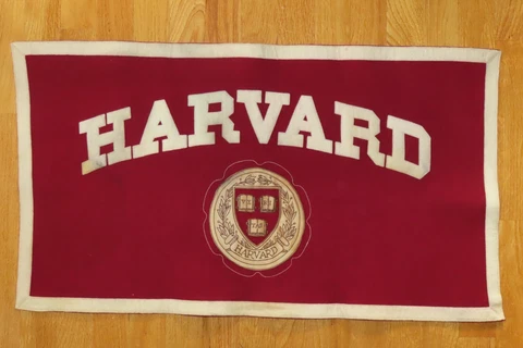 Vintage 1940's HARVARD UNIVERSITY CRIMSON 29" x 17" Emblem Pennant Banner Cover