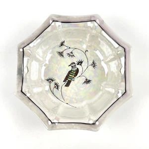 VINTAGE Made in JAPAN PORCELAIN PLATE DISH IRIDESCENT GLAZE FLORAL WITH MOP BIRD - Picture 1 of 9