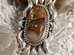 New Sterling Silver Fire Agate Repoussé Pendant Navajo Geraldine James - Picture 1 of 6