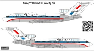 BSmodell 100511 - 1/100 Boeing 727 United Aufkleber für Flugzeug Modell Maßstab Kit - Bild 1 von 12