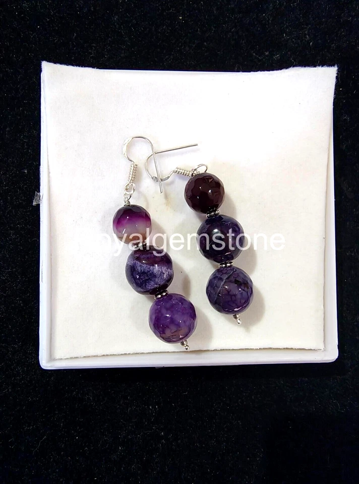 Pendiente de bolas redondas facetadas de amatista, pendientes de aro de amatista, piedras preciosas naturales Foto 1 de 4
