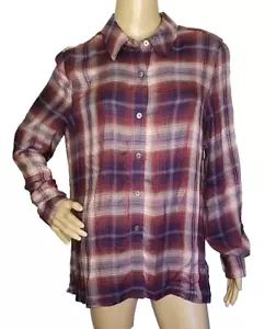 Liverpool Shirt Blouse Womens Medium Purple Plaid Button Up Long Sleeves T3 - Picture 1 of 11