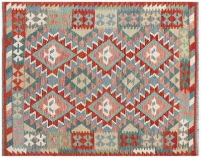 Afghan Maimana Kelim Teppich 150x200 Handgewebt Bunt Geometrisch Handarbeit 9 - Bild 1 von 4