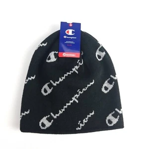 Champion Beanie Hat Reversible Logo Monogram Reversible Black-Oxford One Size - Picture 1 of 3