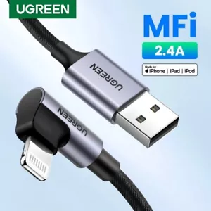 UGREEN MFi-Certified USB Lightning 90 Degree Cable 2.4A Fast Charging For iPhone - Picture 1 of 11