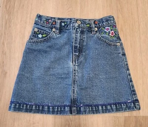 Gap Denim Skirt Girls Size 6 Floral Embroidery and Sequins - Picture 1 of 8