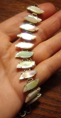 Brazalete Brazalete Cadena Tono Plata Forma Hoja Eslabón Perla Madre Punta 7.25" Foto 1 de 4