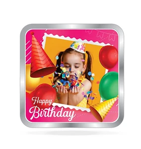 BIS Hallmarked Happy Birthday Personalised Silver Square Coin 999 Pure 50 gm M80 - Picture 1 of 5