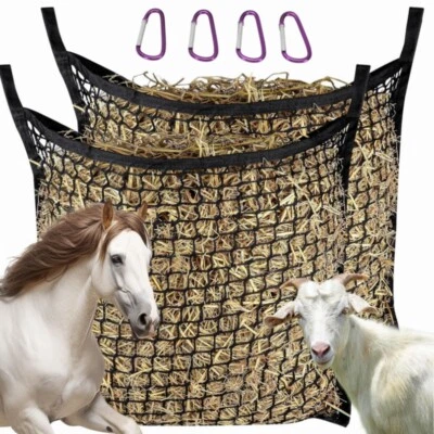2 piezas redes de heno para caballos con mosquetones vaca cabra alimentación lenta bolsa de malla 31,5"x35,4" Foto 1 de 4