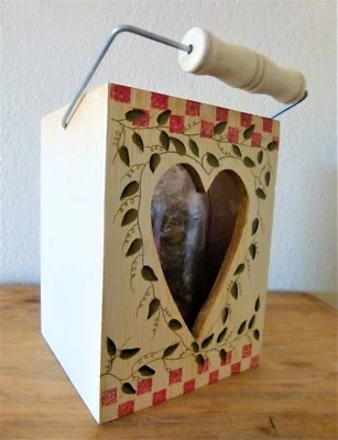 new WOODEN BOX w/ CUTOUT HEARTS, HANDLE & JAR FOR POTPOURRI HOME/KITCHEN DECOR - Image 1 of 4