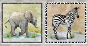 P&B Textiles Baby Safari Animal Elephant And Zebra Cotton Quilt Fabric Panel  - Picture 1 of 5