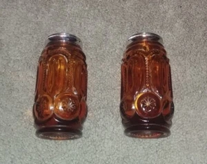 Vintage LE Smith Moon and Stars Amberina Glass Salt & Pepper Shaker Set Nice! - Picture 1 of 6