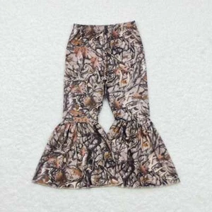 Kids Girls Wide Ruffle Pants Camo Print Bell Bottom Trousers - Picture 1 of 8