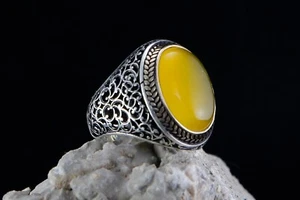 Yemeni Agate 925 Sterling Silver Ring Handmade New Ottoman Turkish Style Man#11 - Picture 1 of 5