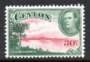Ceylon 1939/48  KGVI 30 cents carmine & green SG 393 very lightly mounted mint - Picture 1 of 2