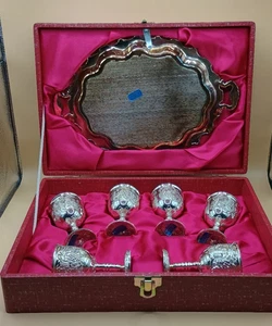 Vintage versilbertes Kinderset mit Aufbewahrungsbox - Made in Japan - 7 Stück - Bild 1 von 12