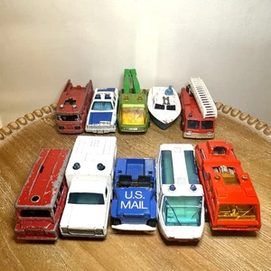 Vintage Die-Cast Lot of 10 Emergency & Utility Matchbox Vehicles - Police, Fire - Picture 1 of 22