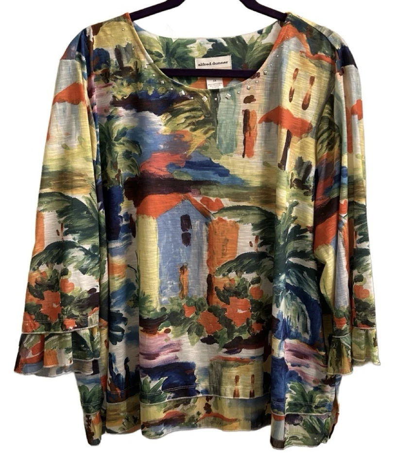 Средиземноморская уличная сцена Alfred Dunner с заклепками искусство носить топ художественный размер 3X - Изображение 1 из 4