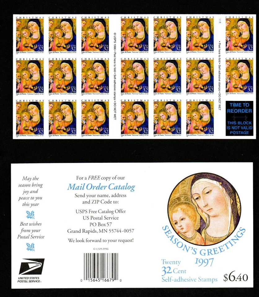 U.S. #3176 MNH, MADONNA & CHILD-CHRISTMAS BOOKLET, 20X32 Cent FV $7.40 (1997) - Image 1 of 3