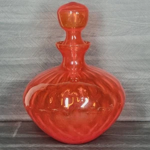 Vintage MCM Empoli Orange Squatty Optic Decanter 12.5” W/ Stopper - Imagen 1 de 9