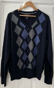 Banana Republic Sweater Men XL Multicolor Extra Fine Merino Wool Argyle Vee READ - Picture 1 of 12