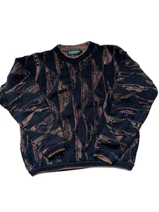 Vintage Tundra Canada Pullover Herren Medium schwarz braun Vintage Cosby 3D Strick Baumwolle - Bild 1 von 6