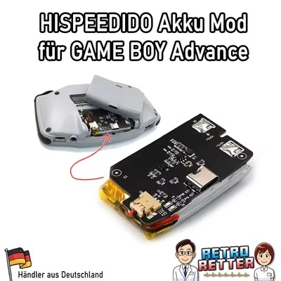 HISPEEDIDO GBA Akku USB-C Mod 1800 mAh Batterie GameBoy Advance