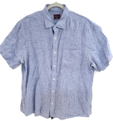 Untuckit Shirt Mens XL Blue Valente WR Linen Slim Fit Short Sleeve Button Up - Image 1 of 4