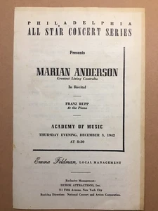 Marian Anderson Concert Program 1942 Philadelphia Academy Music-Negro Spiritual - Picture 1 of 5