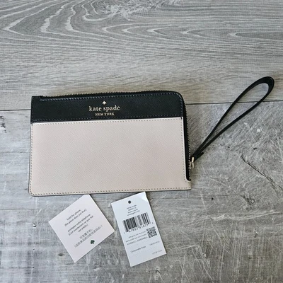 Muñequera Kate Spade New York Staci Beige Cuero Negro L Cremallera con Correa Talla M Usada en Excelente Condición Foto 1 de 4