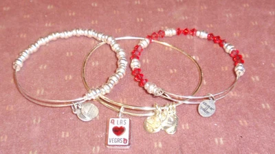 Set of 3 Alex And Ani Silver Tone Las Vegas Adjustable Bracelets Red Beads - Image 1 of 3