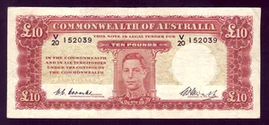 Australia R-60.. (1949) Ten Pounds - Coombs/Watt.. George VI Portrait. aVF - Picture 1 of 2