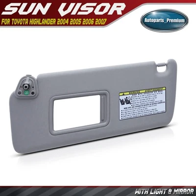 Viseira solar lateral cinza para motorista com extensor e espelho para Toyota Highlander 2004-2007 - Imagem 1 de 4