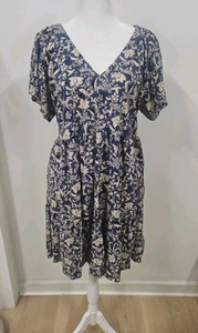 Old Navy Women's Size Large Midi Dress Floral Navy Boho Tunic Tie Back Dress - Picture 1 of 8