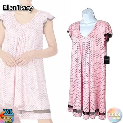 NWT Ellen Tracy Women's XL Yours to Love Short Sleeve Nightgown , Pink Dot - Image 1 of 4