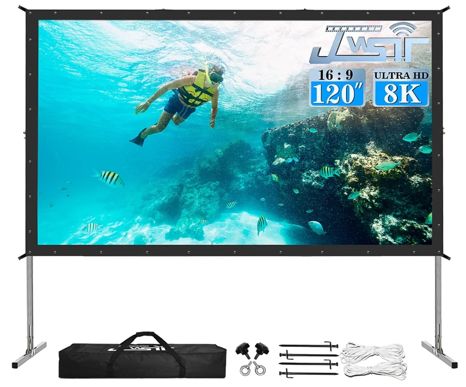 Projector Screen With Stand Upgraded 3 Layers 120 Inch 4k HD 169 Outdoor/indo...