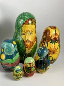 Russische Nestelpuppen Vincent van Gogh Selbstbildnis 6 Stück Vintage - Bild 1 von 9