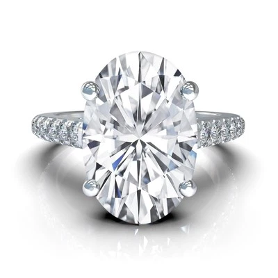 Platinum Plated 925 Sterling Silver Solitaire Ring With 3 CTW Oval CZ - Size 12 - Image 1 of 4