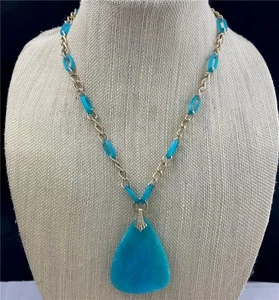 Vintage 70's West Germany Lightweight Blue Plastic &  Aluminum Pendant Necklace - Picture 1 of 4