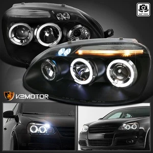 Fits 2006-2010 VW Jetta MK5 Golf Rabbit LED Halo Projector Headlights Black - Picture 1 of 12