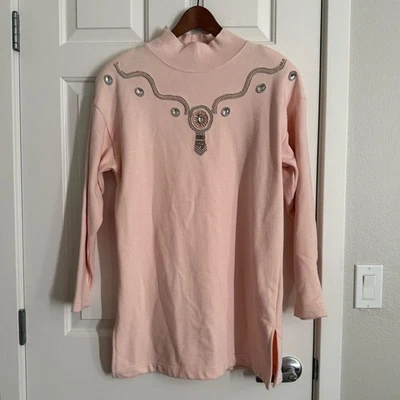 Винтажный Regina Porter розовый бисером вязаное платье туника размер S 80-х Western насмешливый воротник - Изображение 1 из 4