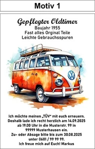 Einladungskarten Geburtstag 30,40,50,60,70 Oldtimer Vintage inkl. Umschläge - Bild 1 von 10