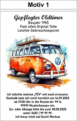 Einladungskarten Geburtstag 30,40,50,60,70 Oldtimer Vintage inkl. Umschläge - Bild 1 von 4