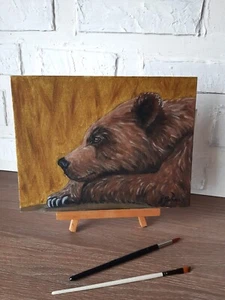 Oso Original Pintura al Óleo Arte Animal Oso Obra de Arte 9 por 12 Oso Vida Silvestre. - Imagen 1 de 8