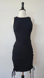Urban Outfitters Midi Dress New Size Small Black Ruched Drawstring Bow Bodycon - Picture 1 of 4