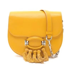 TOD'S Double T-ring tassel crossbody Shoulder Bag leather Yellow Used Women SHW - Picture 1 of 10