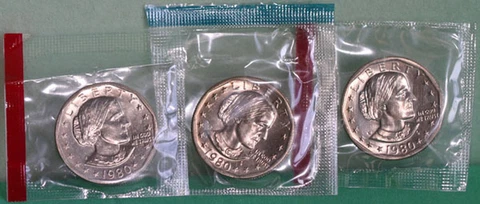 1980 P and D and S Susan B Anthony Dollar BU Coins US Mint Cellos Three SBA $1 Cover