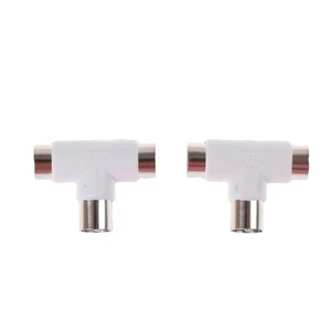 2pc 2 Way TV T Splitter Aerial Coaxial Cable Male to 2 Female Connectors Ad3C$i - Zdjęcie 1 z 12