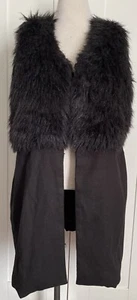 City Chic Plus Fur Detail Long Coat Vest Jacket Colour Black Pockets Size M - Picture 1 of 5