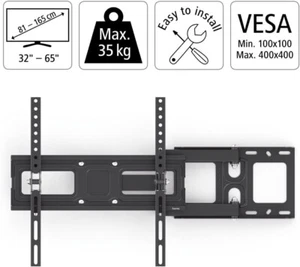 TV wall bracket wall mount Hama 118124 32"-65" max. 35 kg VESA 400x400 (K) - Picture 1 of 8